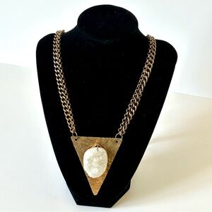 HANDCRAFTED NECKLACE Clear Quartz Druzy Stone with Gold Triangle Hardware
